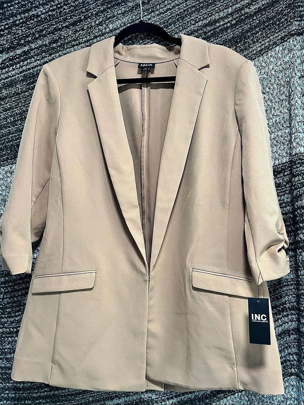 INC International Concepts Warm Toffee Ruched Sleeve Blazer Ruched Sleeve Blazer